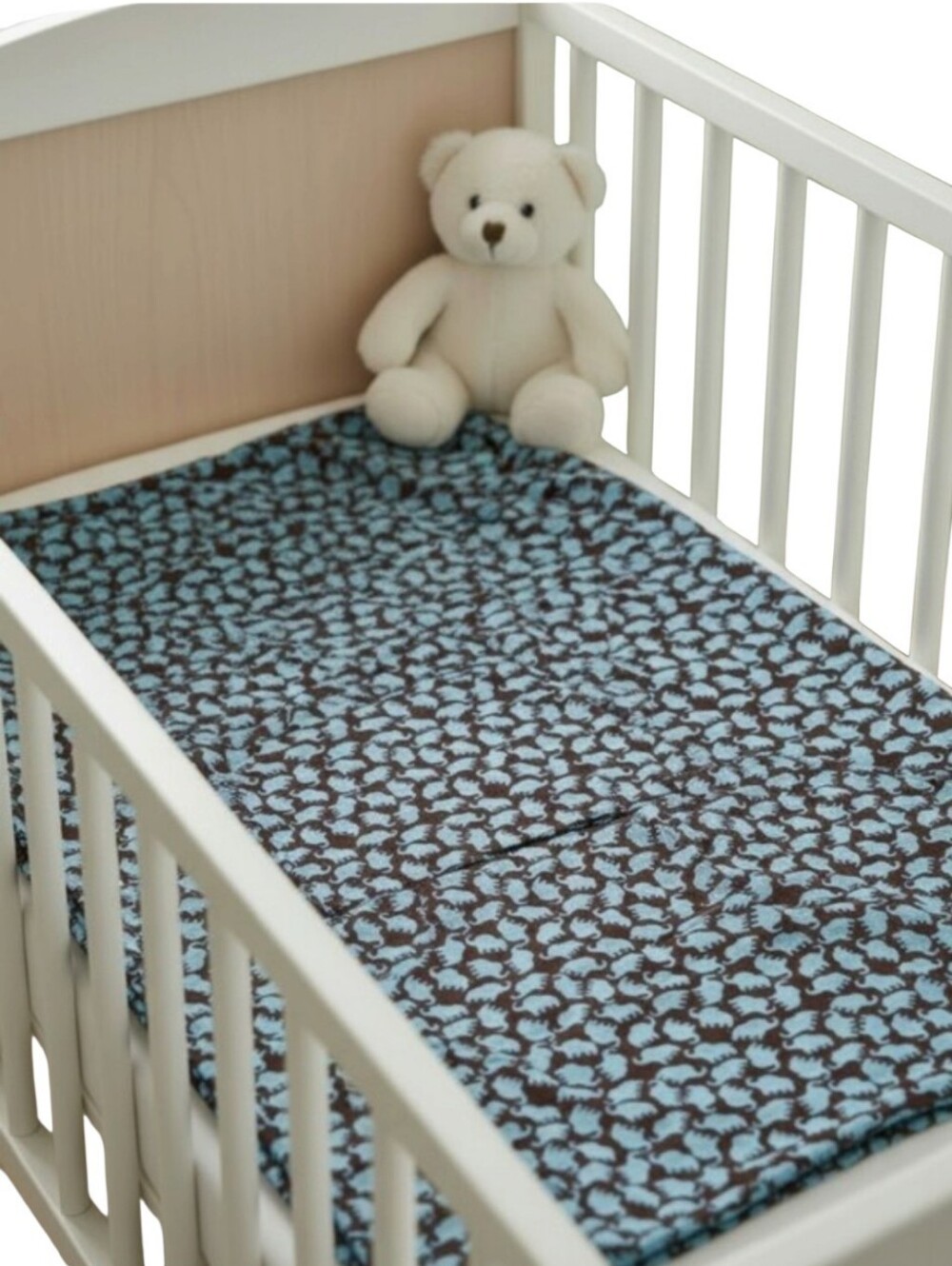 #162 Hand Crafted Blue & Brown Baby Crib Throw - Playful Leaf Pattern